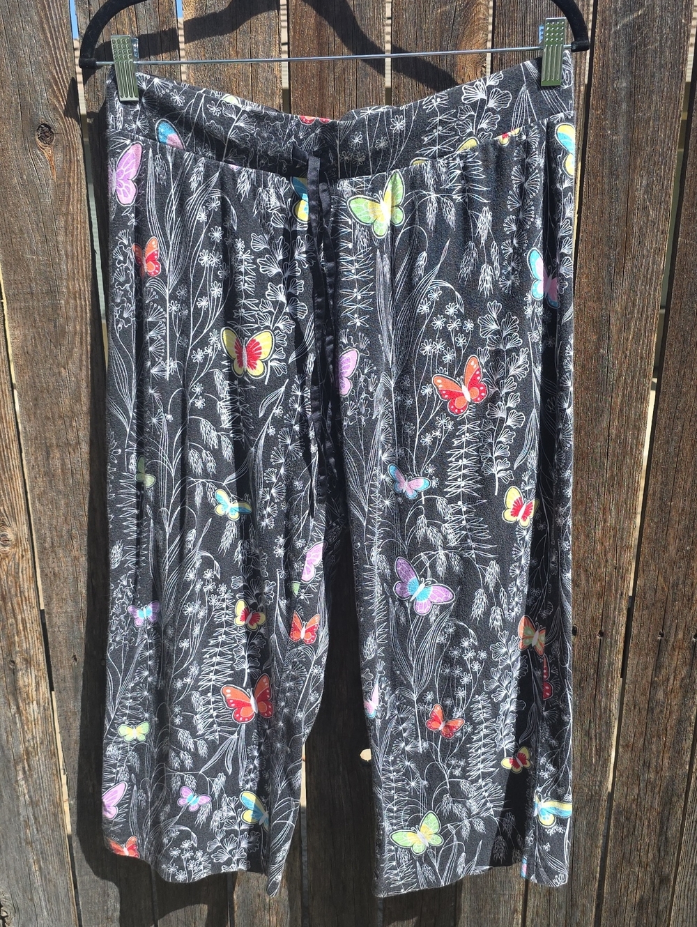 Nick & Nora Black Lounge Pajama Pants with Multicolor Butterflies Elastic Waist